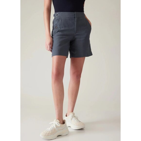 Athleta Women's Voyager Linen Short Granite Blue Pockets Elastic Waist Size 8 - Picture 1 of 6